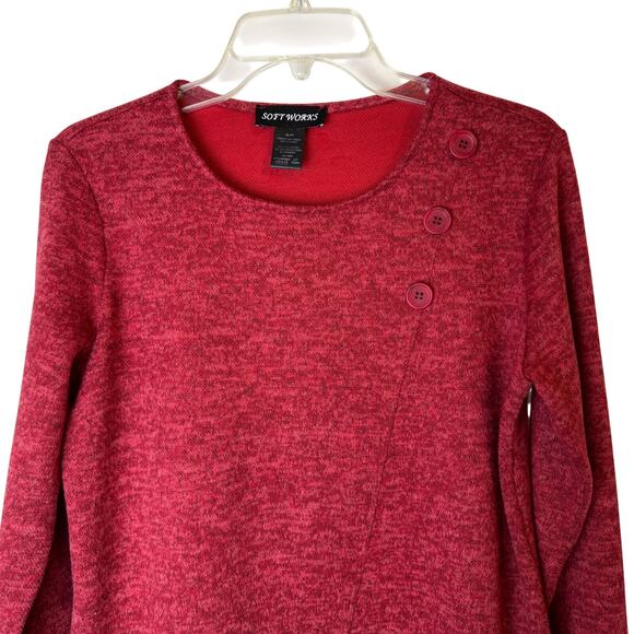 Soft Works Marled Red Asymmetrical Button Shoulder Knit Top Size S/P - Picture 4 of 7